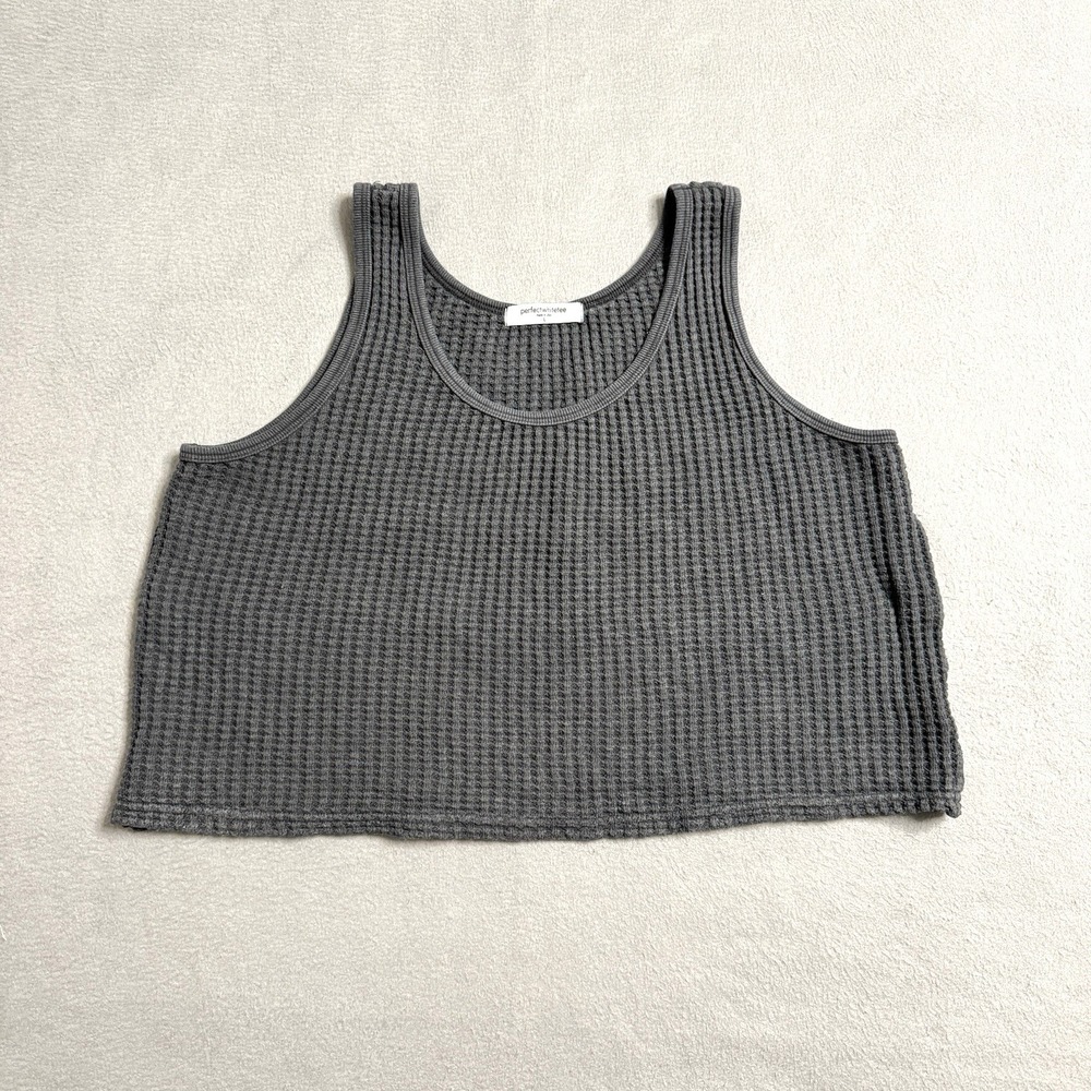 perfectwhitetee Charcoal Waffle Knit Boxy Cropped Tank